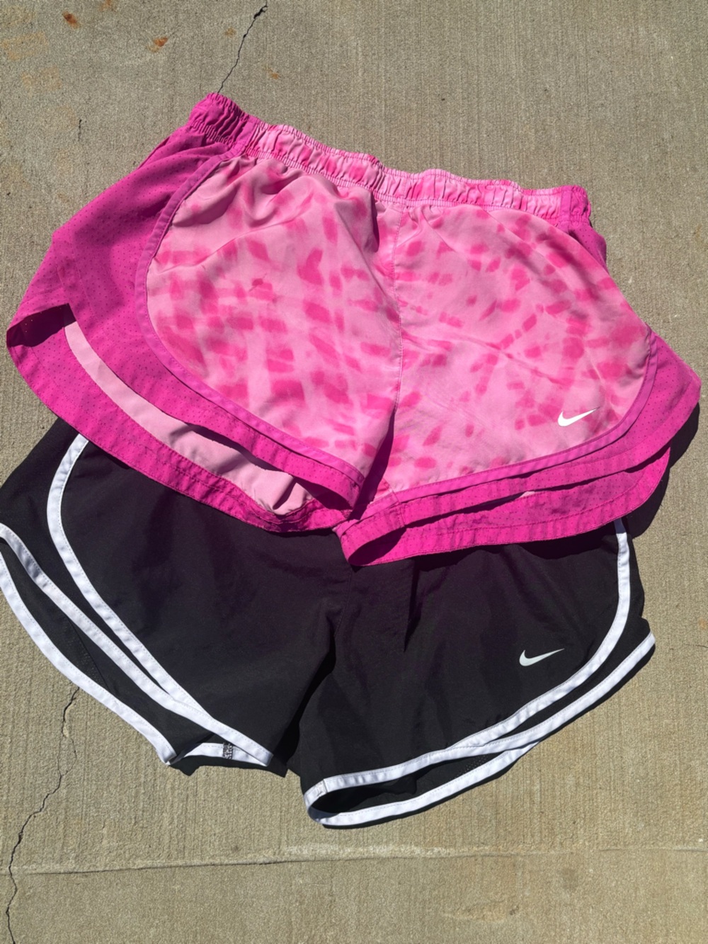 Nike womens Athletic Shorts in Black and Pink Tie-Dye